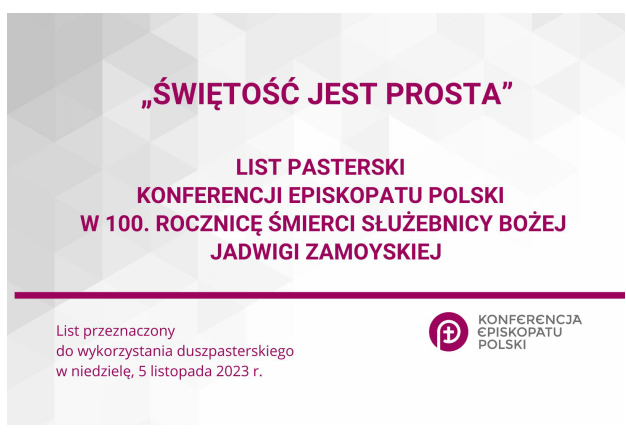 List Pasterski KEP w 100. rocznicę śmierci Służebnicy Bożej Jadwigi Zamoyskiej