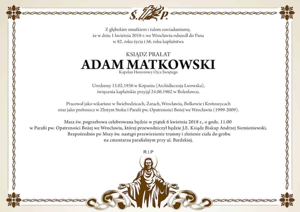 Zmarł ks. Adam Matkowski (archidiecezja wrocławska)