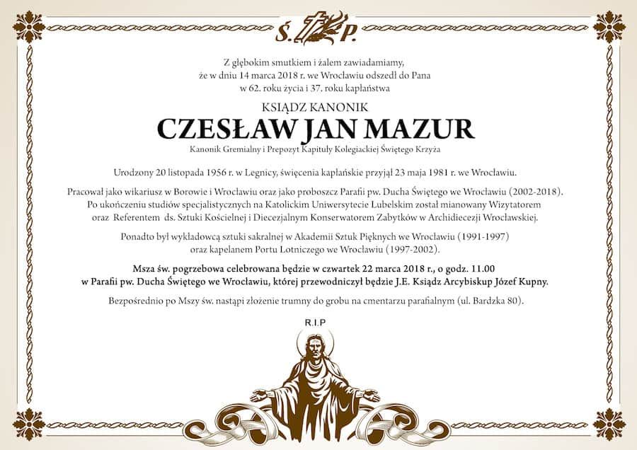 Zmarł ks. Czesław Mazur (archidiecezja wrocławska)