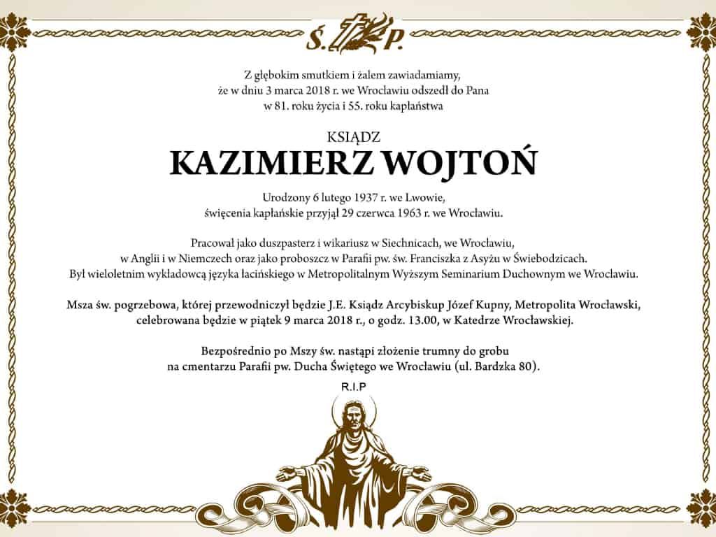 Zmarł ks. Kazimierz Wojtoń (archidiecezja wrocławska)