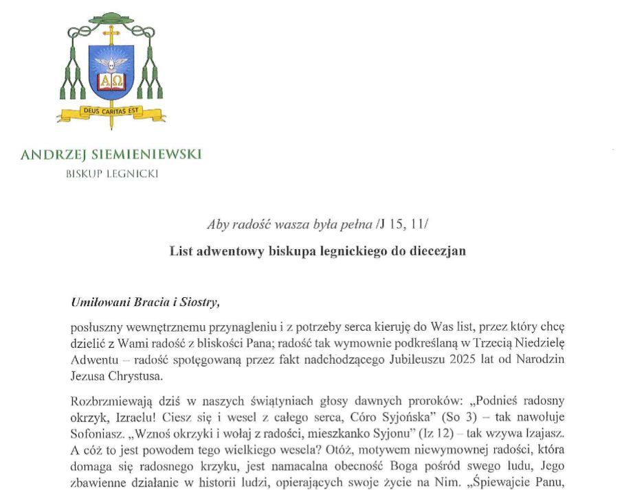 List adwentowy biskupa legnickiego do diecezjan